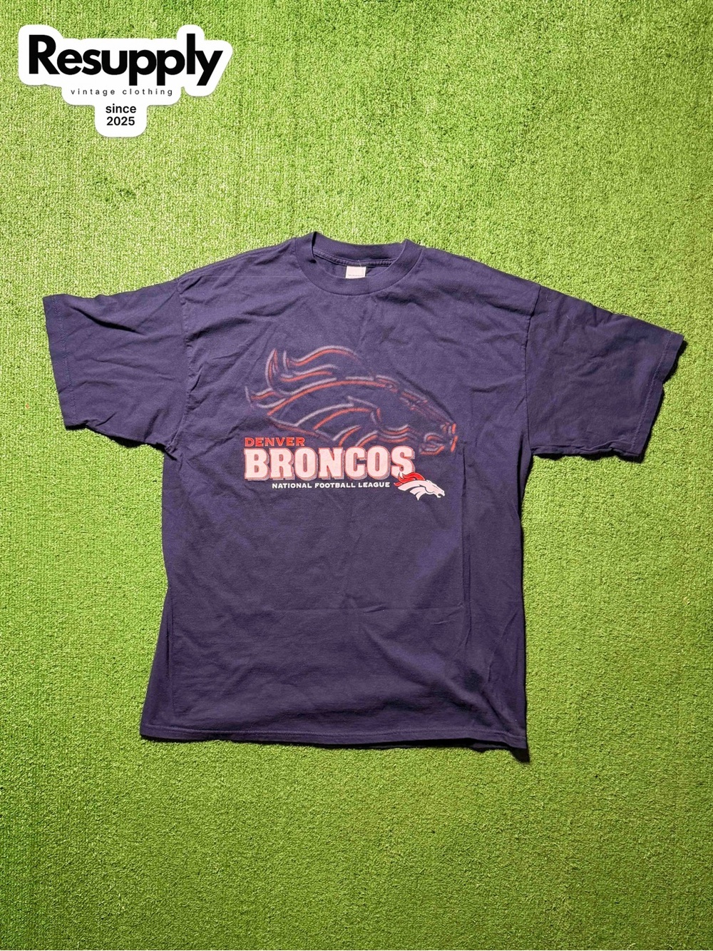 90s 7 Logo Denver Broncos Blue Tee Men’s Size XXL